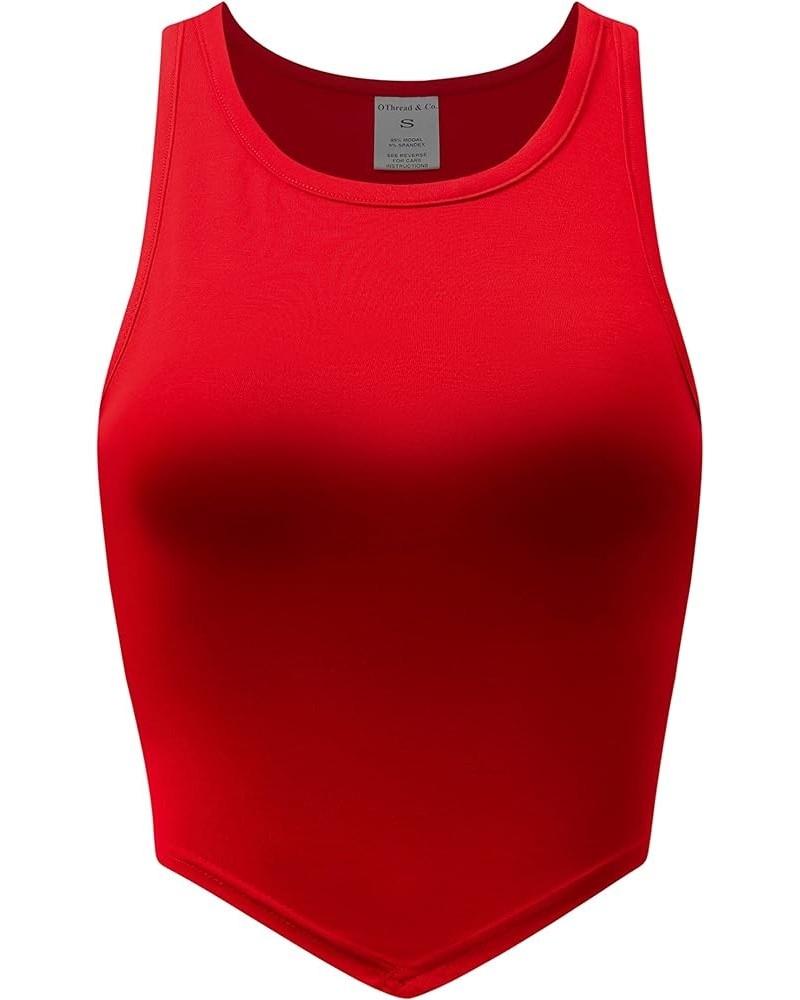 Women's Sleeveless Crew Neck Crop Top Asymmetrical Hem Basic Comfy Stretch Tank Top Red $10.59 Tanks