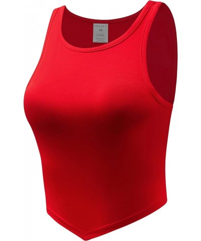 Women's Sleeveless Crew Neck Crop Top Asymmetrical Hem Basic Comfy Stretch Tank Top Red $10.59 Tanks