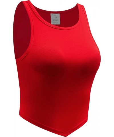 Women's Sleeveless Crew Neck Crop Top Asymmetrical Hem Basic Comfy Stretch Tank Top Red $10.59 Tanks