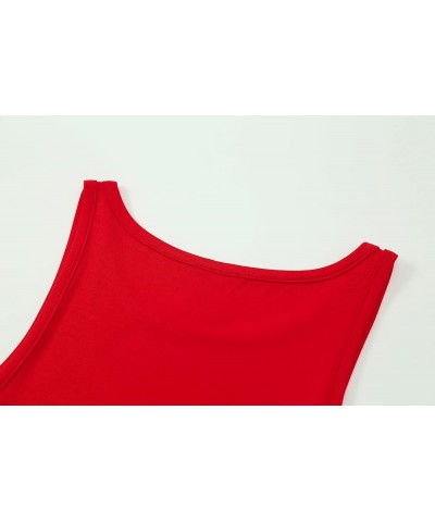 Women's Sleeveless Crew Neck Crop Top Asymmetrical Hem Basic Comfy Stretch Tank Top Red $10.59 Tanks