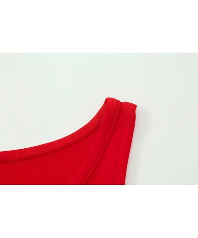 Women's Sleeveless Crew Neck Crop Top Asymmetrical Hem Basic Comfy Stretch Tank Top Red $10.59 Tanks