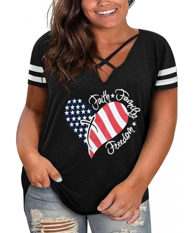 Womens Plus Size American Flag Shirts Ring Hole Patriotic Tee Shirts 4th of July USA Flag Tank Tops 3 Black $9.85 Tanks