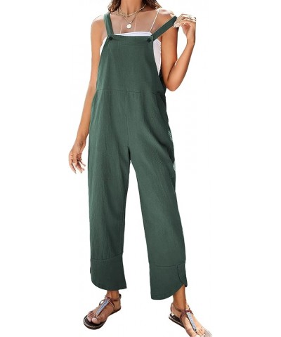 Womens Fashion Sleeveless Cotton Linen Overalls Baggy Tulip Capri Jumpsuits with Pockets Teal $14.74 Overalls