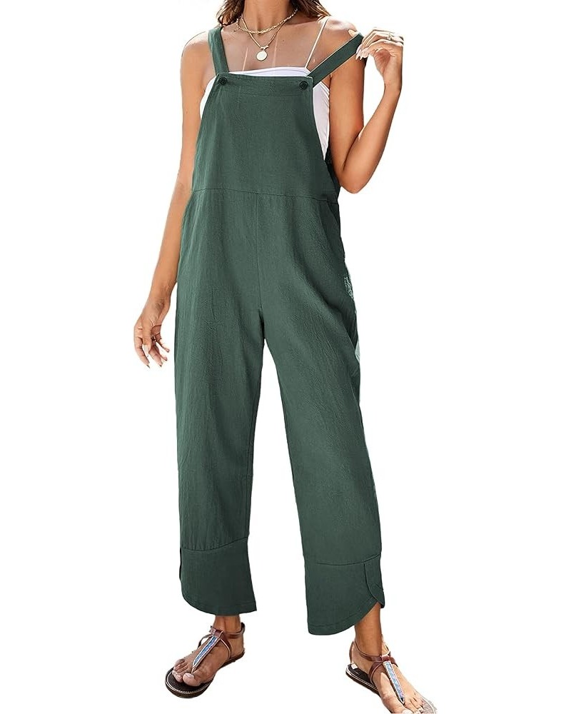 Womens Fashion Sleeveless Cotton Linen Overalls Baggy Tulip Capri Jumpsuits with Pockets Teal $14.74 Overalls