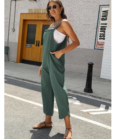 Womens Fashion Sleeveless Cotton Linen Overalls Baggy Tulip Capri Jumpsuits with Pockets Teal $14.74 Overalls