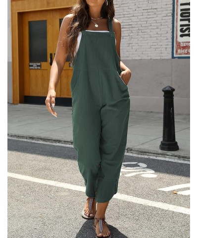 Womens Fashion Sleeveless Cotton Linen Overalls Baggy Tulip Capri Jumpsuits with Pockets Teal $14.74 Overalls