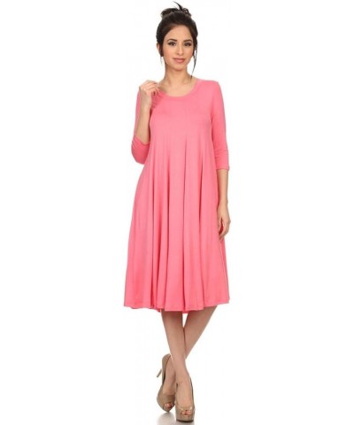 Women's Plus & Regular Size Loose 3/4 Sleeve Midi Maxi Dress Made in USA Pink $14.53 Dresses