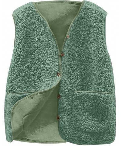 Women's Fuzzy Sherpa Fleece Jacket Lightweight Vest Cozy Sleeveless Cardigan Zipper Waistcoat Outerwear with Hood Green-1031 ...