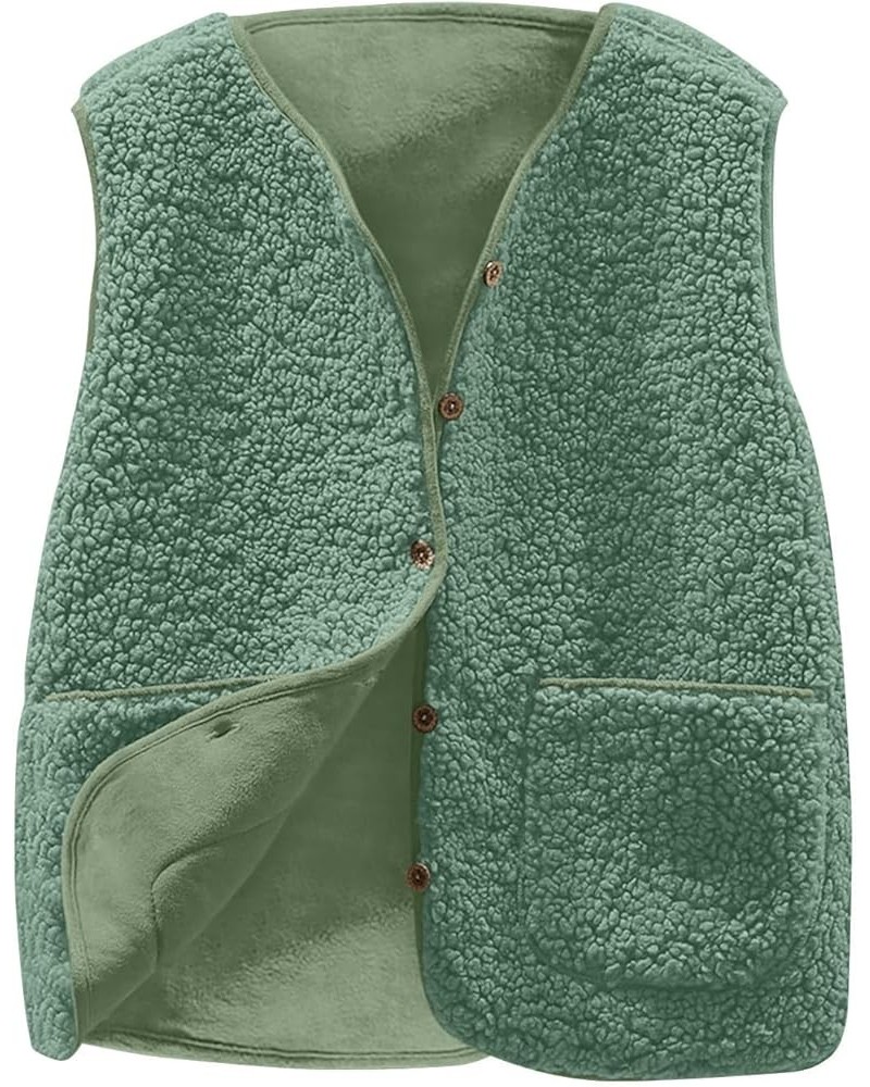 Women's Fuzzy Sherpa Fleece Jacket Lightweight Vest Cozy Sleeveless Cardigan Zipper Waistcoat Outerwear with Hood Green-1031 ...