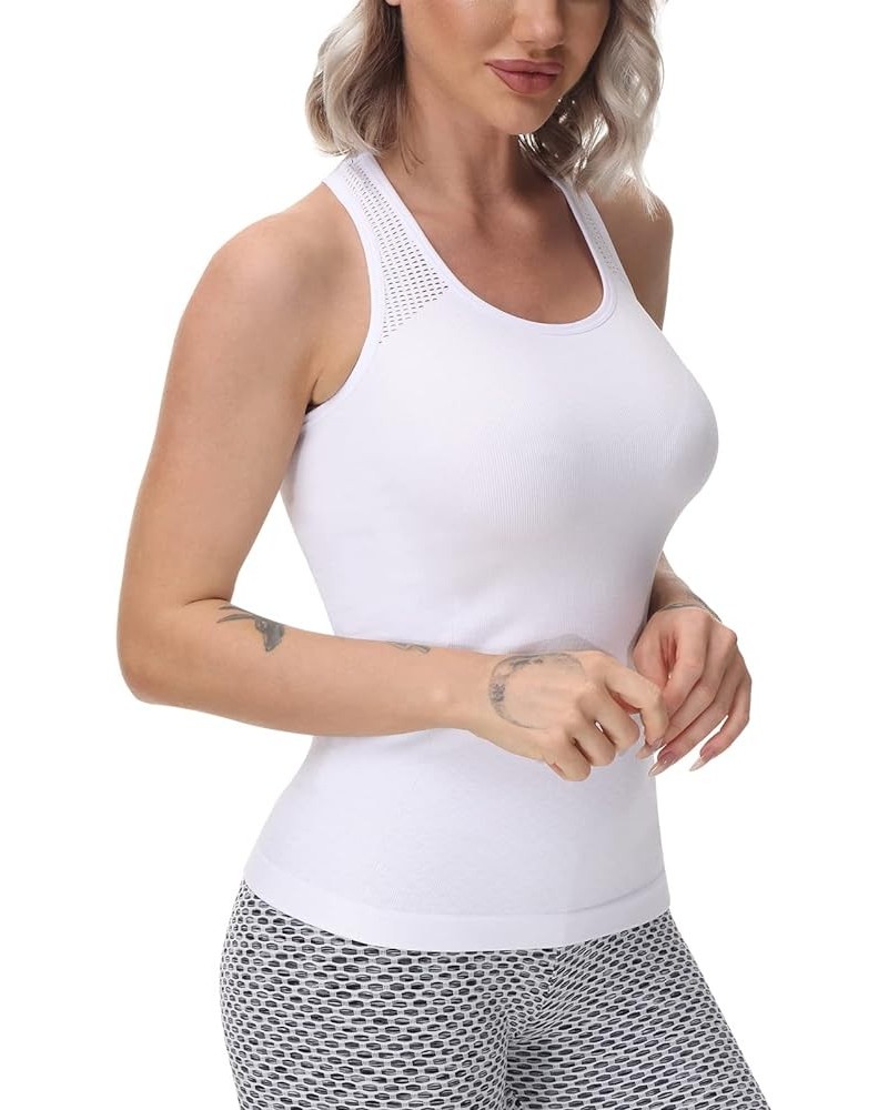 Yoga Tops for Women Cute Workout Tank Tops Activerwear Racerback Laser Cut Tank Running Sports Shirts White $10.99 Activewear