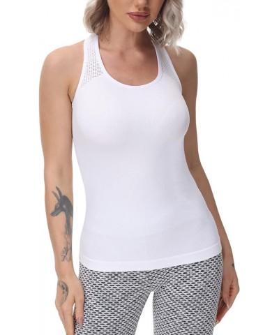 Yoga Tops for Women Cute Workout Tank Tops Activerwear Racerback Laser Cut Tank Running Sports Shirts White $10.99 Activewear