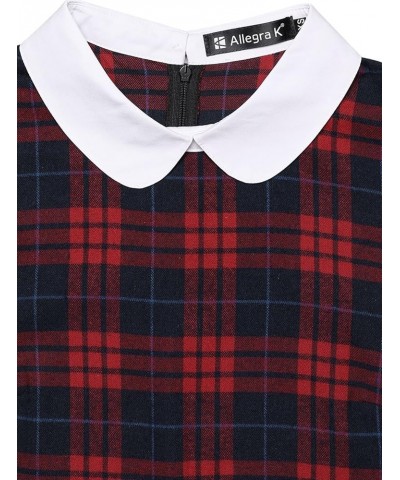 Women's Contrast Peter Pan Collar Long Sleeve Shift Plaid Dress Red $19.13 Dresses