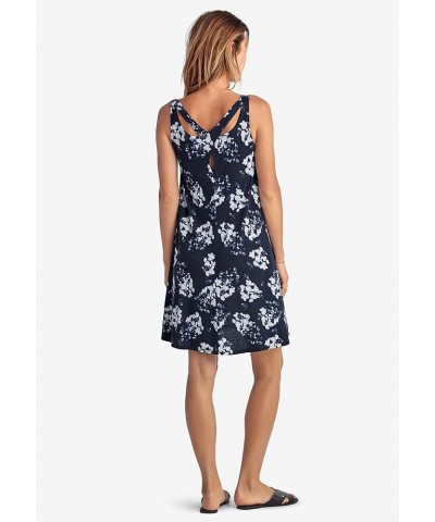 Women's Plus Size Crossover Back Tank Dress Navy Floral Print $23.32 Dresses