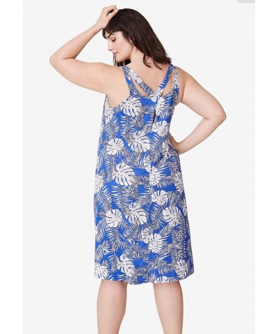 Women's Plus Size Crossover Back Tank Dress Navy Floral Print $23.32 Dresses