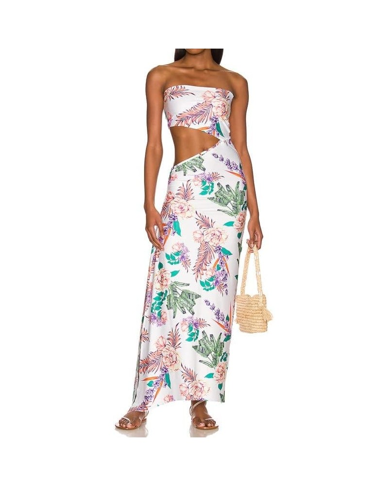 Floral Print Spaghetti Strap Long Dress Sundress V Neck Tie Front Backless Sleeveless Maxi Dress Summer Streetwear B5-white $...