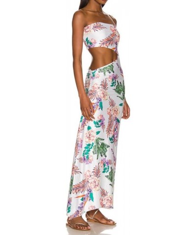 Floral Print Spaghetti Strap Long Dress Sundress V Neck Tie Front Backless Sleeveless Maxi Dress Summer Streetwear B5-white $...