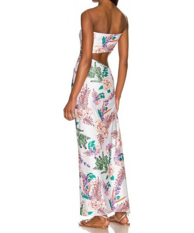 Floral Print Spaghetti Strap Long Dress Sundress V Neck Tie Front Backless Sleeveless Maxi Dress Summer Streetwear B5-white $...