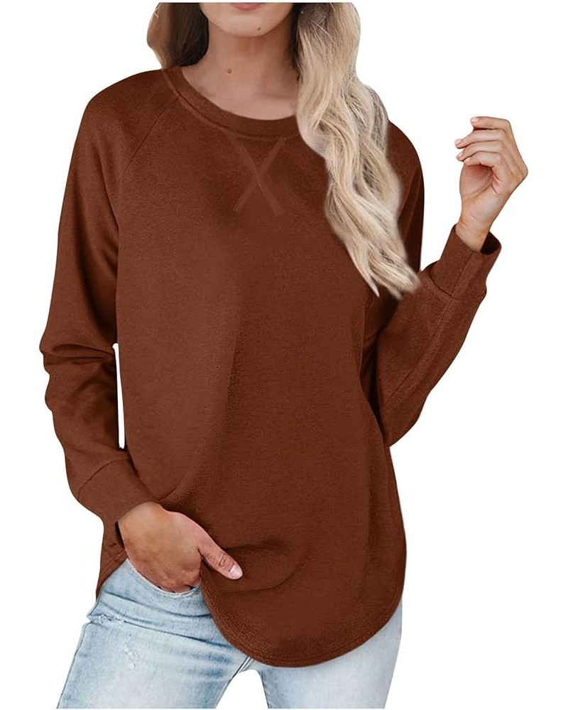 Womens Y2K Sweaters 2023 Casual Long Sleeve Crewneck Sweatshirts Fall Fashion Solid Loose Tunic Tops with Leggings H03_brown ...