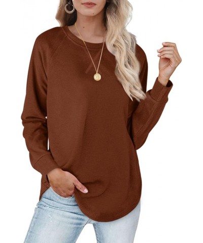 Womens Y2K Sweaters 2023 Casual Long Sleeve Crewneck Sweatshirts Fall Fashion Solid Loose Tunic Tops with Leggings H03_brown ...