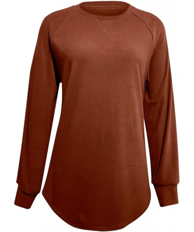 Womens Y2K Sweaters 2023 Casual Long Sleeve Crewneck Sweatshirts Fall Fashion Solid Loose Tunic Tops with Leggings H03_brown ...