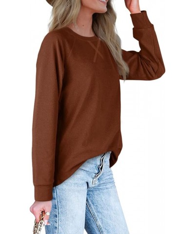 Womens Y2K Sweaters 2023 Casual Long Sleeve Crewneck Sweatshirts Fall Fashion Solid Loose Tunic Tops with Leggings H03_brown ...