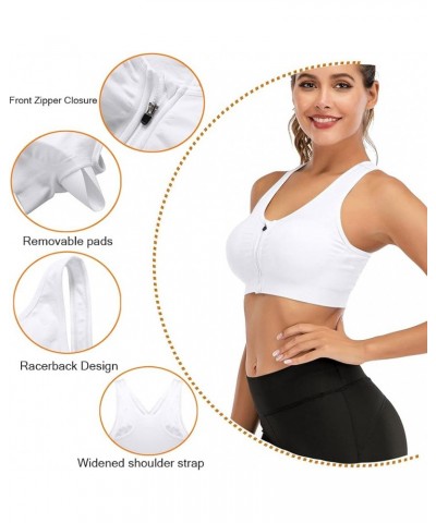 Front Zipper Sports Bras for Women Wireless Post-Surgery Bra Racerback Workout Gym Yoga Sports Bra 3 Pack White $22.54 Lingerie