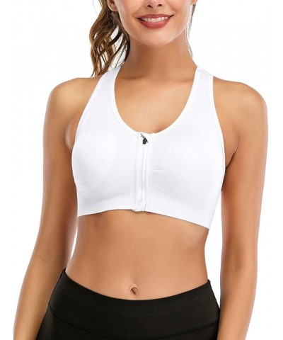 Front Zipper Sports Bras for Women Wireless Post-Surgery Bra Racerback Workout Gym Yoga Sports Bra 3 Pack White $22.54 Lingerie