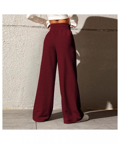 Women's Causal Drawstring High Waist Baggy Straight Leg Joggers Sweatpants with Pockets Workout Comfy Lounge Pants X-00 Red $...