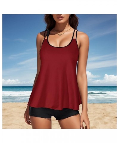 Swimsuit for Women 2024 2 Piece, Tankini Bathing Suits for Women Two Piece Modest Tankini Tops with Bikini Bottom Sets A1 Red...