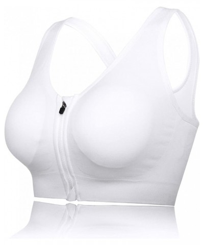 Front Zipper Sports Bras for Women Wireless Post-Surgery Bra Racerback Workout Gym Yoga Sports Bra 3 Pack White $22.54 Lingerie