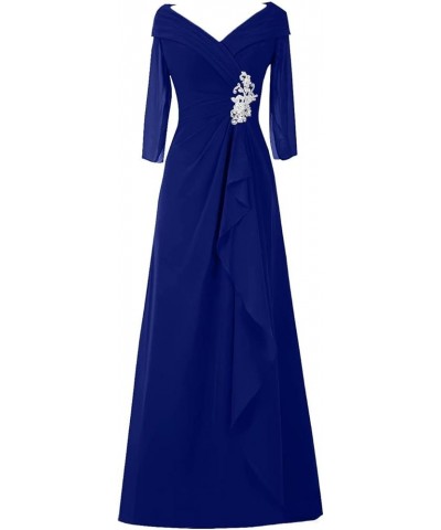 Mother of The Bride Dresses for Wedding 3/4 Sleeves V-Neck Plus Size Formal Evening Party Dresses Royal Blue $38.48 Dresses