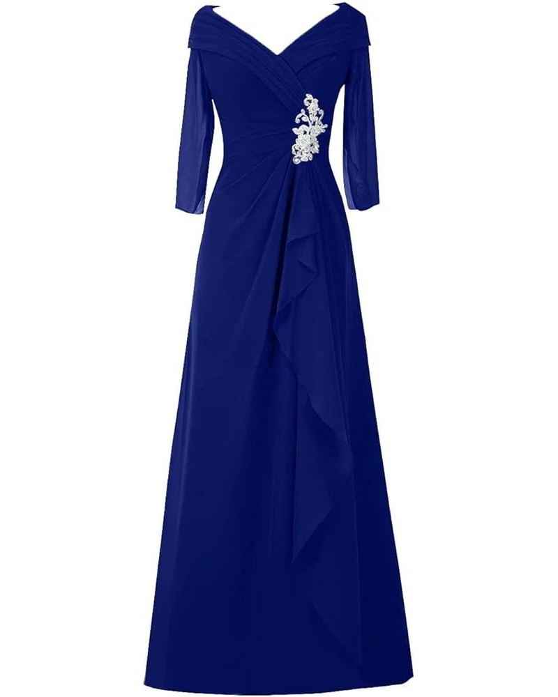 Mother of The Bride Dresses for Wedding 3/4 Sleeves V-Neck Plus Size Formal Evening Party Dresses Royal Blue $38.48 Dresses