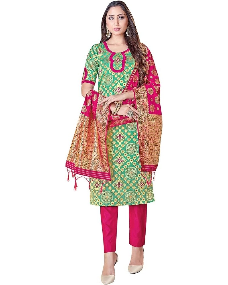 Indian Pakistani Women's Readymade Dress| Banarasi Art Silk Woven | Salwar Kameez Silk Dupatta Stitched Suit Green $28.80 Dre...