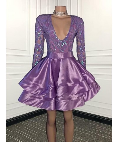 Long Sleeve Sequin Homecoming Dresses for Teens V Neck Layered Short Sparkly Evening Party Dress 2023 White $37.80 Dresses