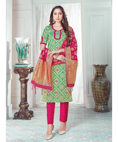 Indian Pakistani Women's Readymade Dress| Banarasi Art Silk Woven | Salwar Kameez Silk Dupatta Stitched Suit Green $28.80 Dre...