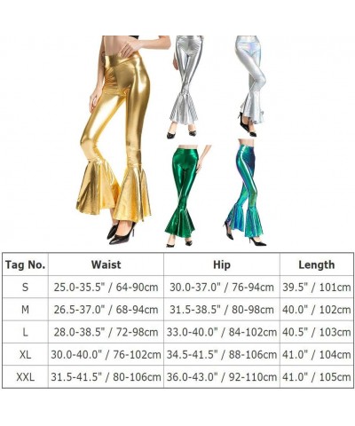 Metallic Flare Ruffle Bell Bottom Pants for Women High Waist Long Skinny Leggings 70s Disco Dance Yoga Pants Trousers Laser S...