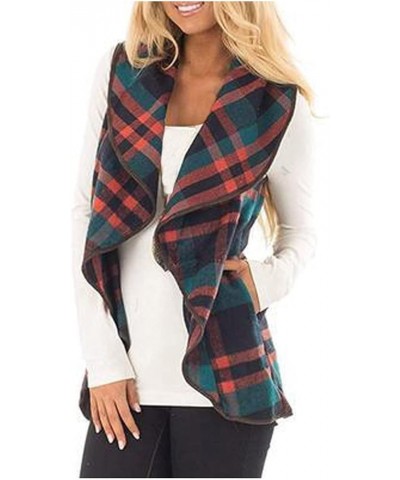 RMXEi Womens Vest Plaid Sleeveless Pockets Lapel Open Front Cardigan Jacket 3-green $17.79 Vests