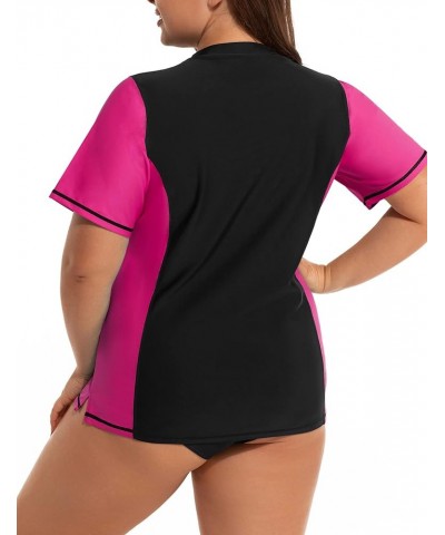 Women's Plus Size Rash Guard UV Sun Protection Swim Shirts Short Sleeve Swimwear Swimsuit Tops Black & Pink V Neck $12.50 Swi...