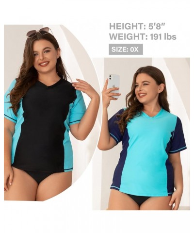 Women's Plus Size Rash Guard UV Sun Protection Swim Shirts Short Sleeve Swimwear Swimsuit Tops Black & Pink V Neck $12.50 Swi...