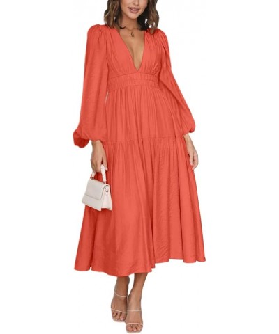 Women 2023 Summer Puff Sleeve Maxi Dresses Smocked Floral Dress Crewneck Lace Flowy Tiered Midi Dresses 5-watermelon Red $14....