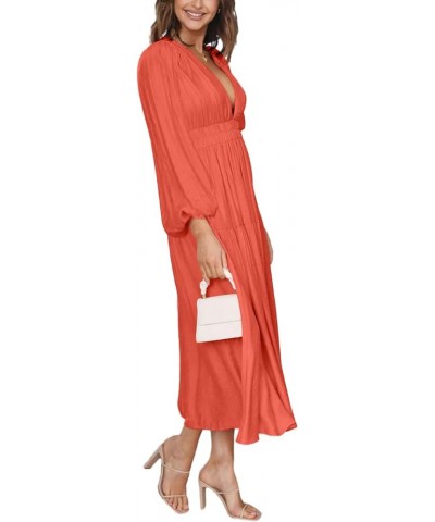 Women 2023 Summer Puff Sleeve Maxi Dresses Smocked Floral Dress Crewneck Lace Flowy Tiered Midi Dresses 5-watermelon Red $14....