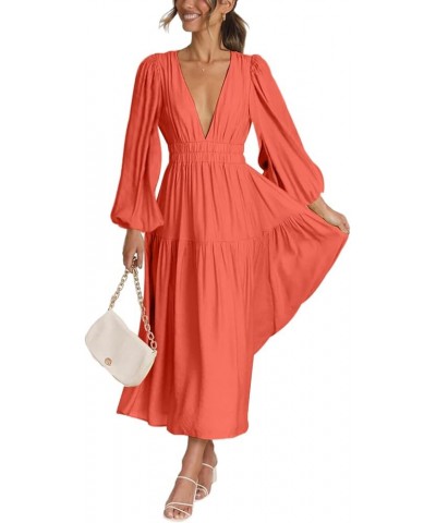 Women 2023 Summer Puff Sleeve Maxi Dresses Smocked Floral Dress Crewneck Lace Flowy Tiered Midi Dresses 5-watermelon Red $14....