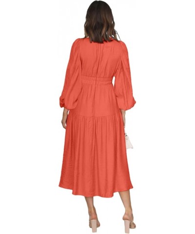 Women 2023 Summer Puff Sleeve Maxi Dresses Smocked Floral Dress Crewneck Lace Flowy Tiered Midi Dresses 5-watermelon Red $14....