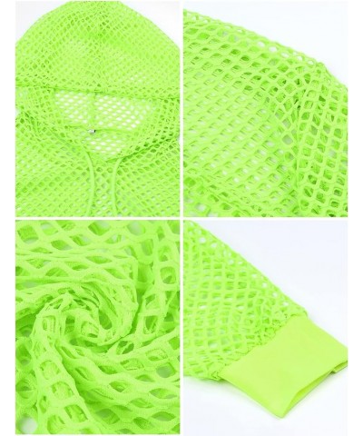 Women's Y2K Sexy Long Sleeve Clubwear Neon Fishnet Crop Top Hoodie T-Shirt Green $13.74 Hoodies & Sweatshirts