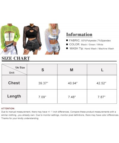 Women's Y2K Sexy Long Sleeve Clubwear Neon Fishnet Crop Top Hoodie T-Shirt Green $13.74 Hoodies & Sweatshirts