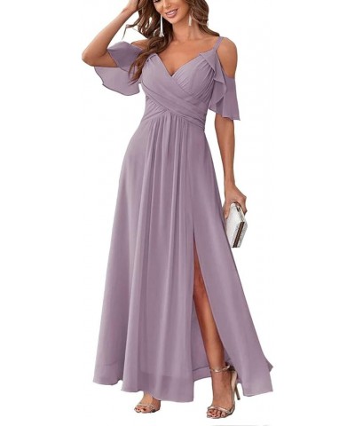 Women's Cold Shoulder Chiffon Bridesmaids Dresses Long Slit Formal Party Dress for Junior ABC095… Wisteria $35.99 Dresses