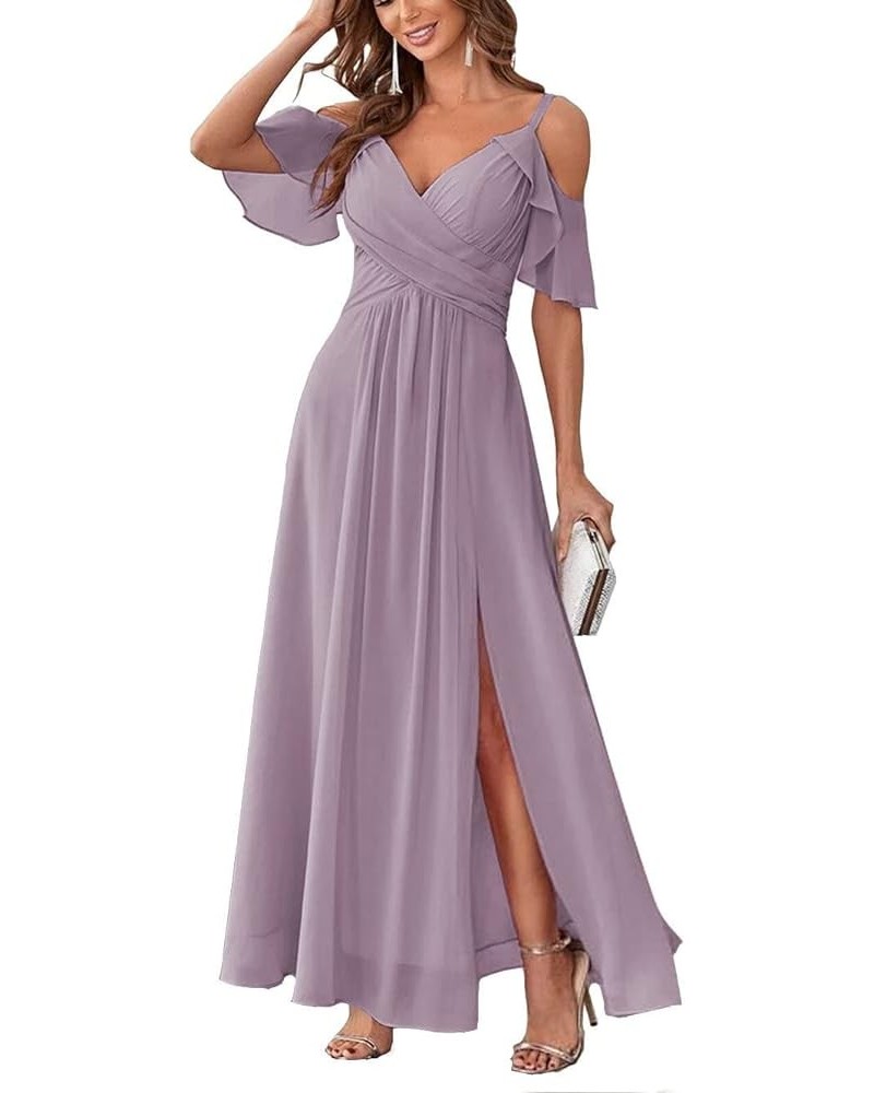 Women's Cold Shoulder Chiffon Bridesmaids Dresses Long Slit Formal Party Dress for Junior ABC095… Wisteria $35.99 Dresses