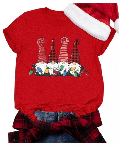 Merry Christmas Shirts for Women Xmas Buffalo Plaid Tree Shirt Top Short Sleeve Casual Graphic Print T Shirt Gnome-red $11.79...