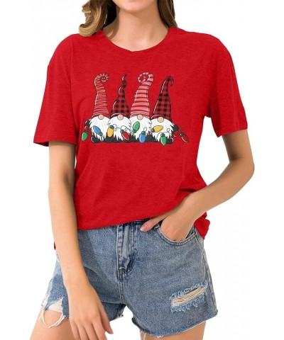 Merry Christmas Shirts for Women Xmas Buffalo Plaid Tree Shirt Top Short Sleeve Casual Graphic Print T Shirt Gnome-red $11.79...