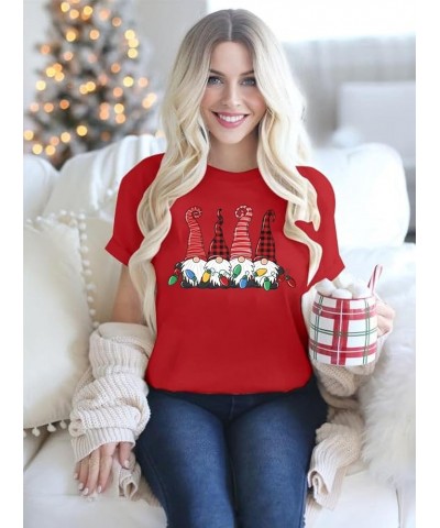 Merry Christmas Shirts for Women Xmas Buffalo Plaid Tree Shirt Top Short Sleeve Casual Graphic Print T Shirt Gnome-red $11.79...